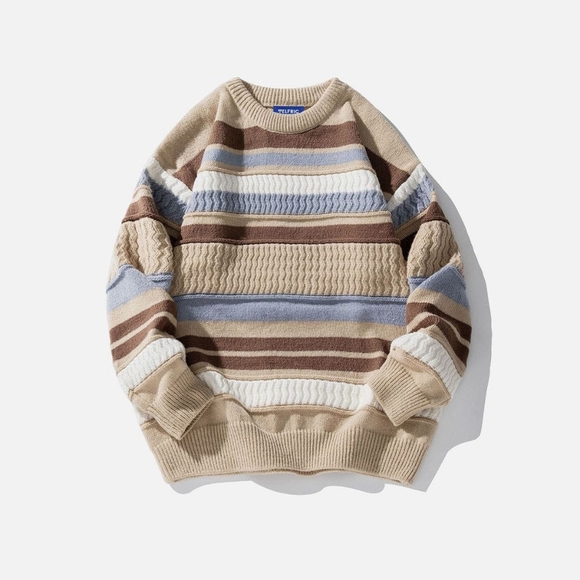 Aelfric Eden Striped Color Blocking Knit Oversized Granpa Sweater - Picture 2 of 9